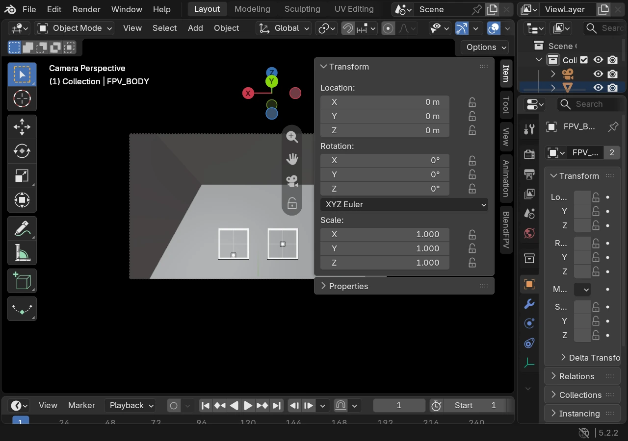 Existing Blender diagnostic capture showing the two-stick input overlay.