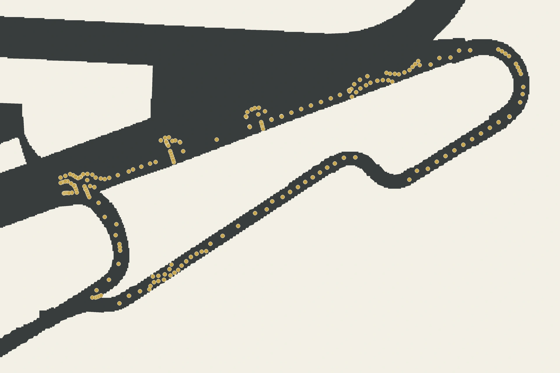 Calder Park training-layout plan with the source road shape and actual cone positions.