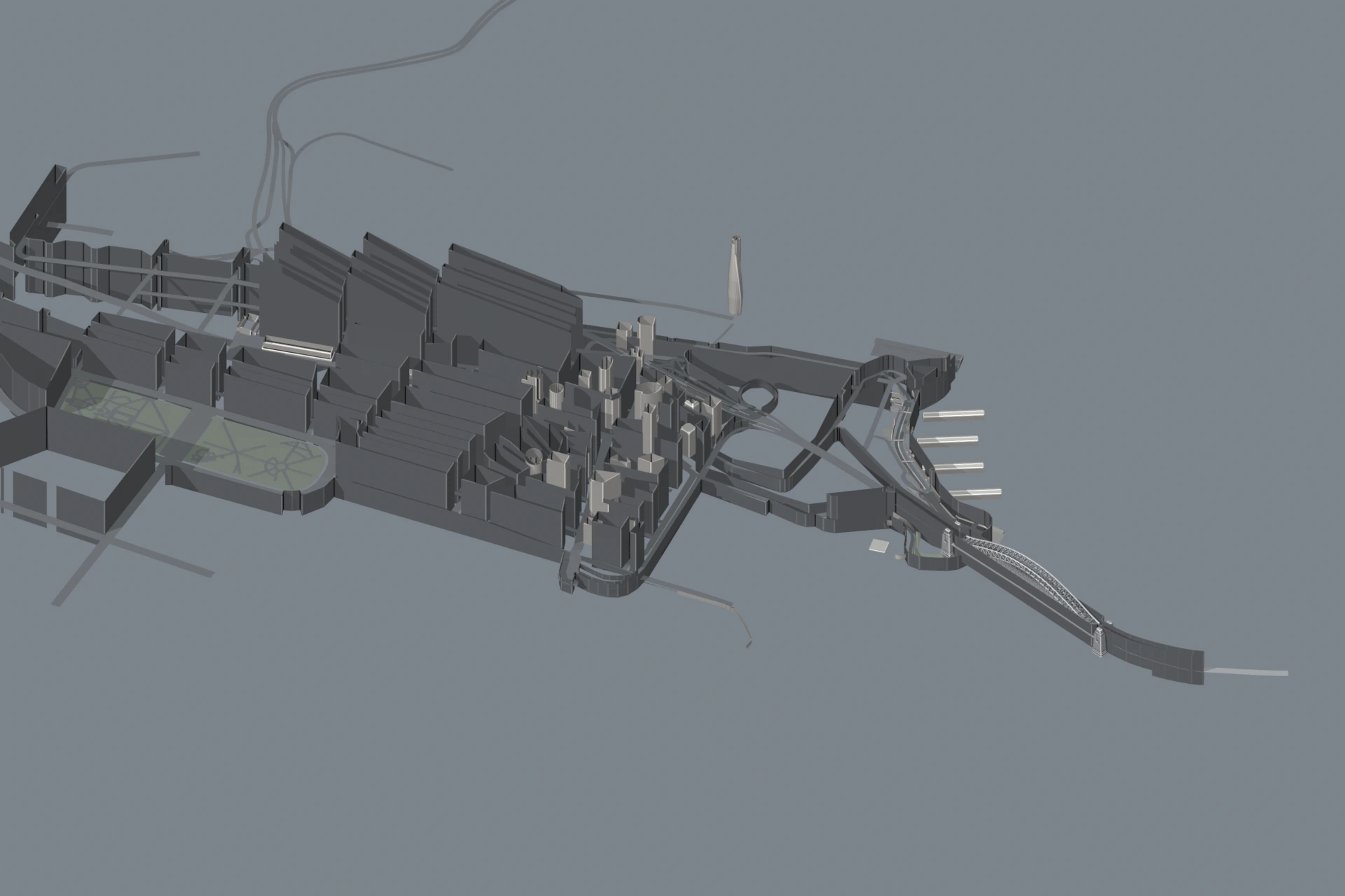 Current Sydney CBD and harbour-approach blockout with the Harbour Bridge in its city position.