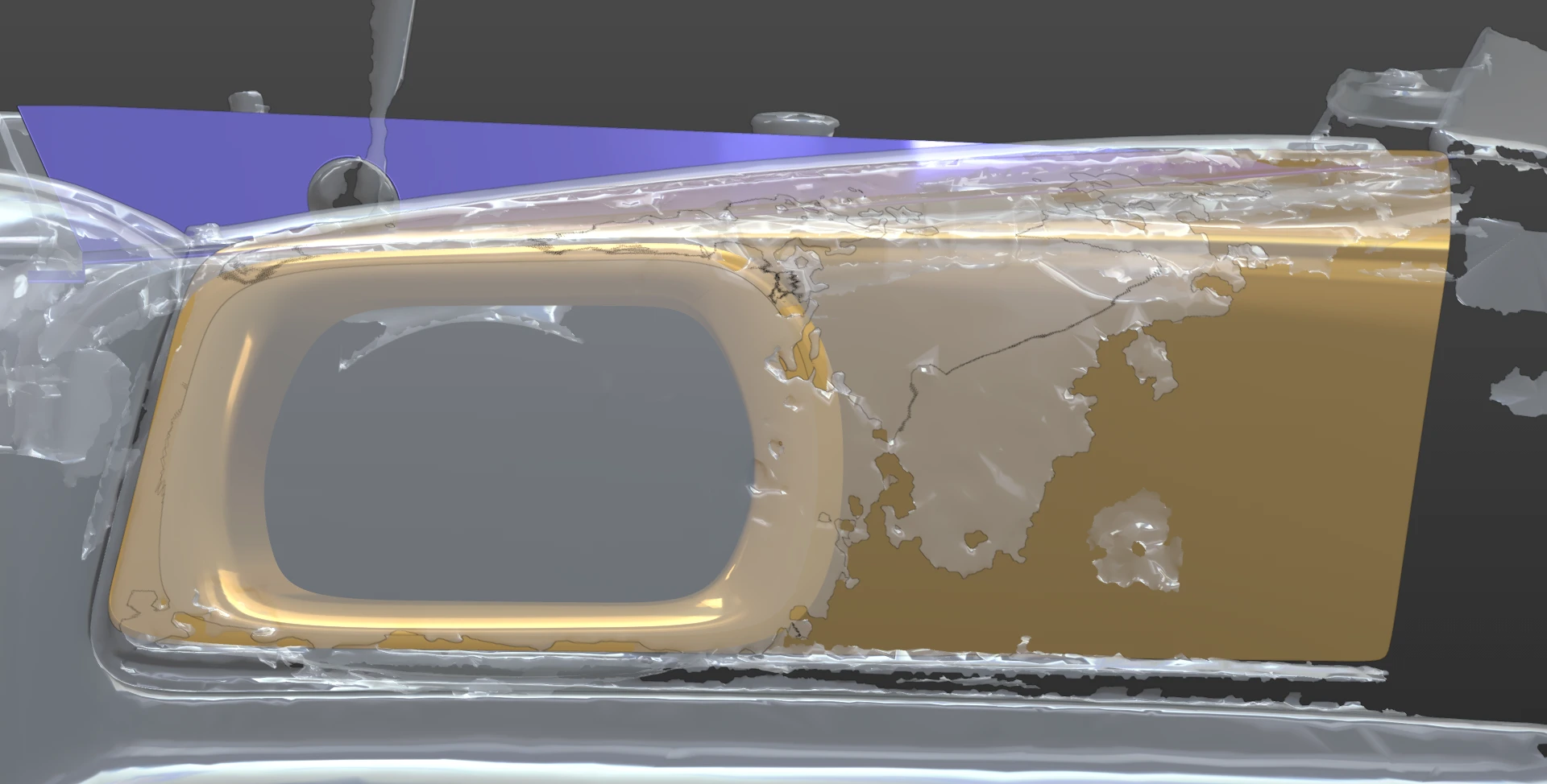 Archive viewport showing the duct design with the scanned vehicle reference.