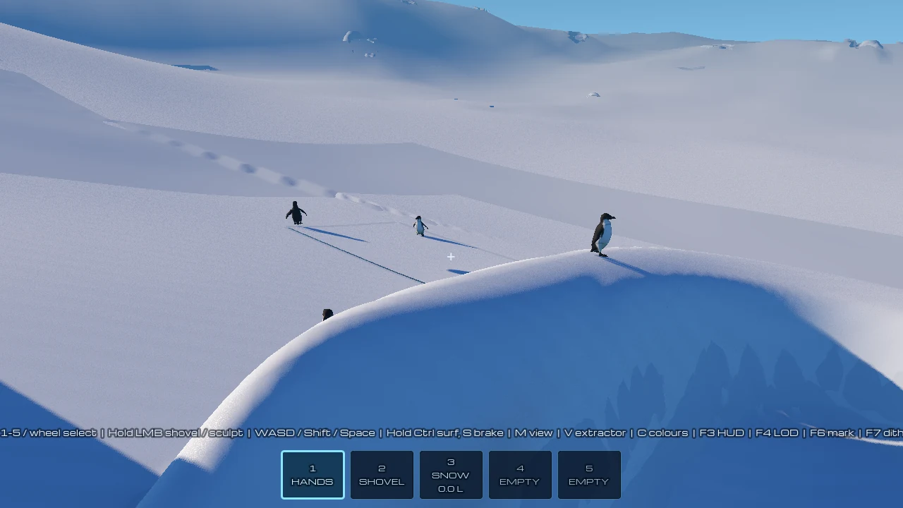 Development capture of the snow environment and penguin characters.