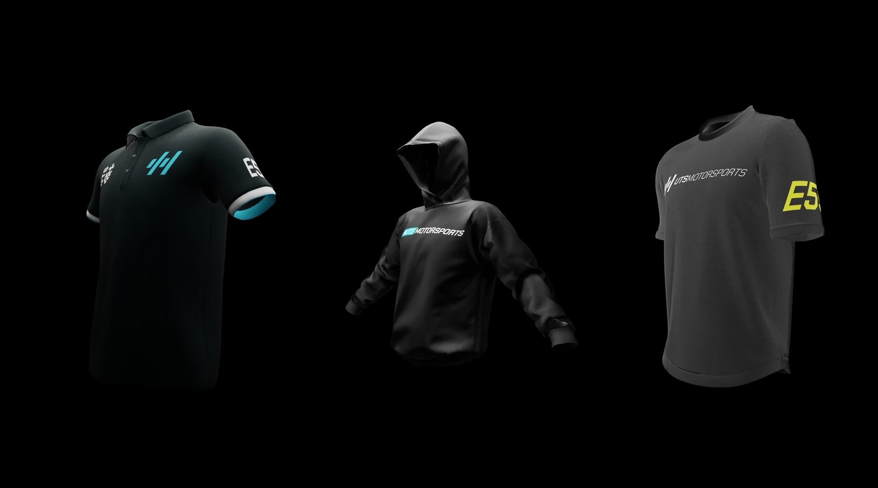 Polo, hoodie and T-shirt mockups shown together.