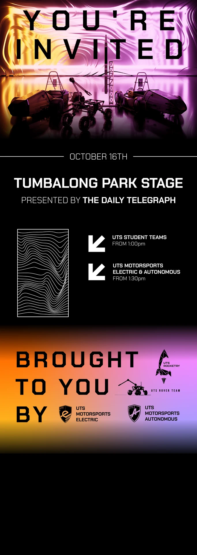 Invitation artwork for the UTS student-team activation at SXSW Sydney.