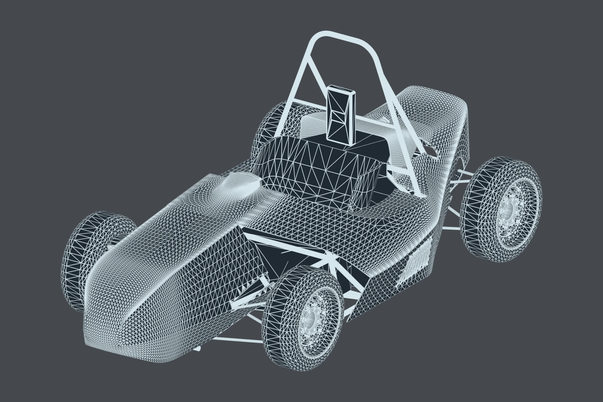 The same compiled vehicle viewed with its exported triangles visible.