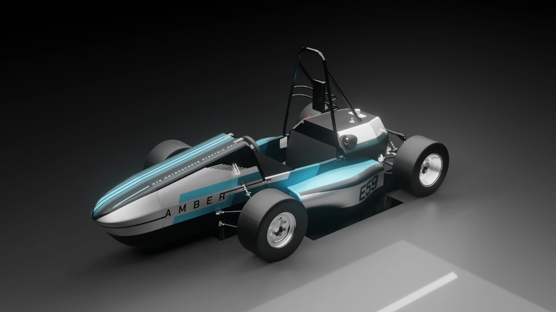 Amber complete-car render with the cyan and white livery proposal.